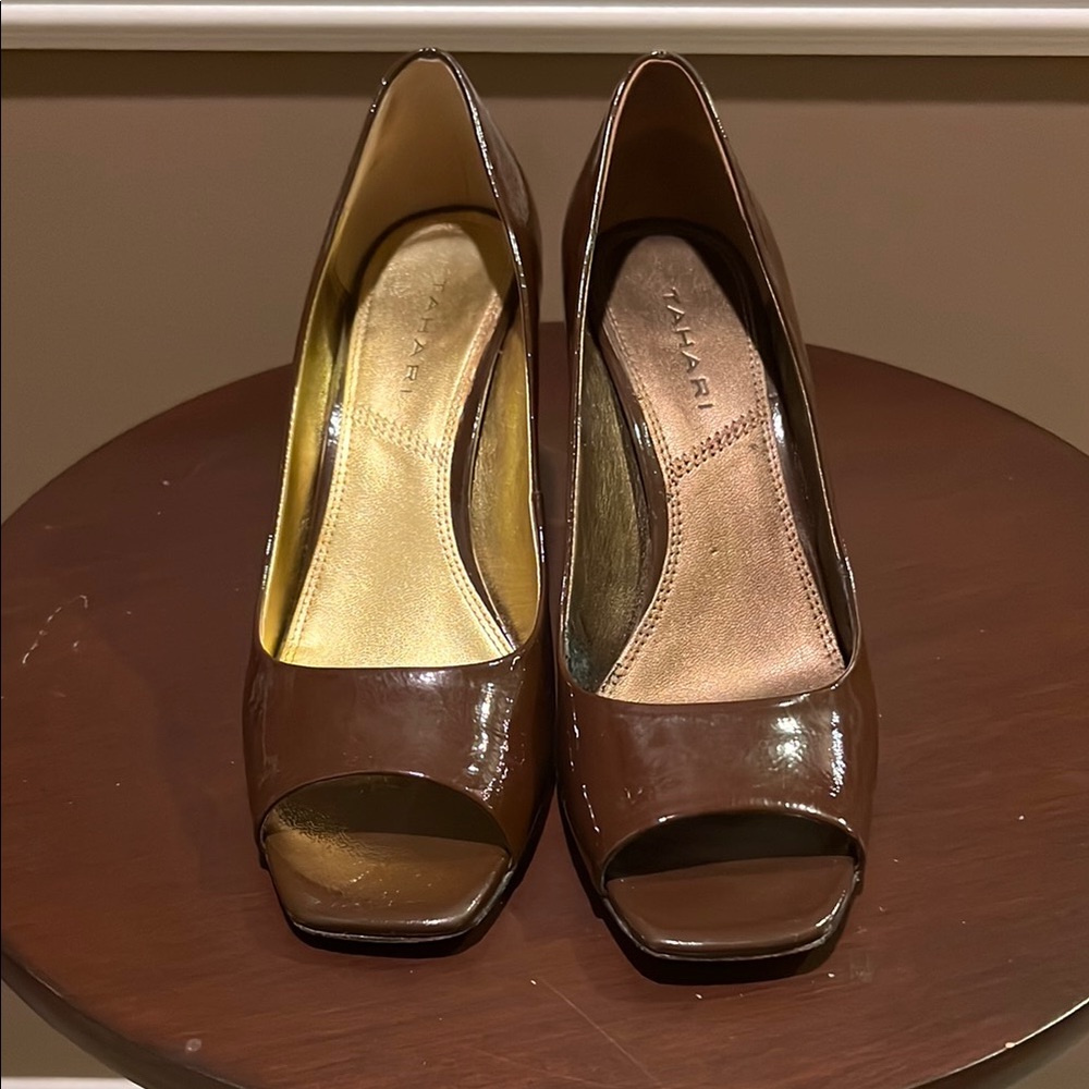 Tahari Brown Patent Leather Heels
